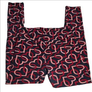 LuLaRoe Black and Red Heart Leggings Size OS